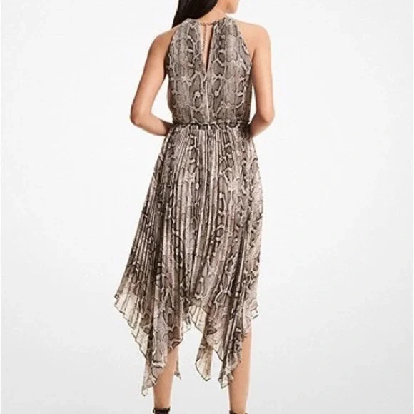 Michael Michael Kors Pleated Snake Print Georgette Halter Dress Size Large - Picture 2 of 11